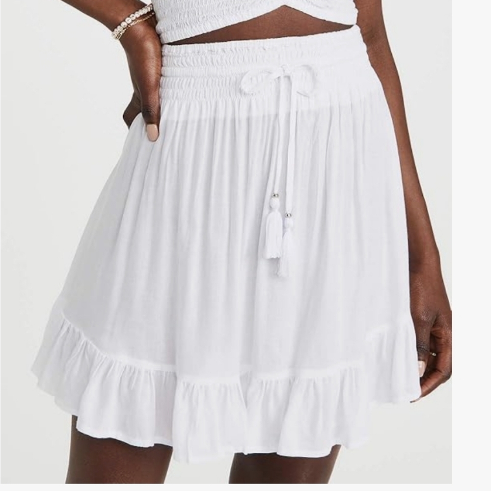 Tiare Hawaii Lily White Smocked Waist Mini Skirt Small